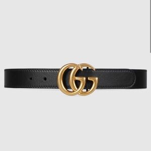 Gucci Kids Black Leather Belt with Gold Double G Buckle